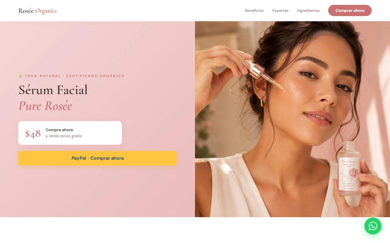 Captura del sitio web de Landing Serum