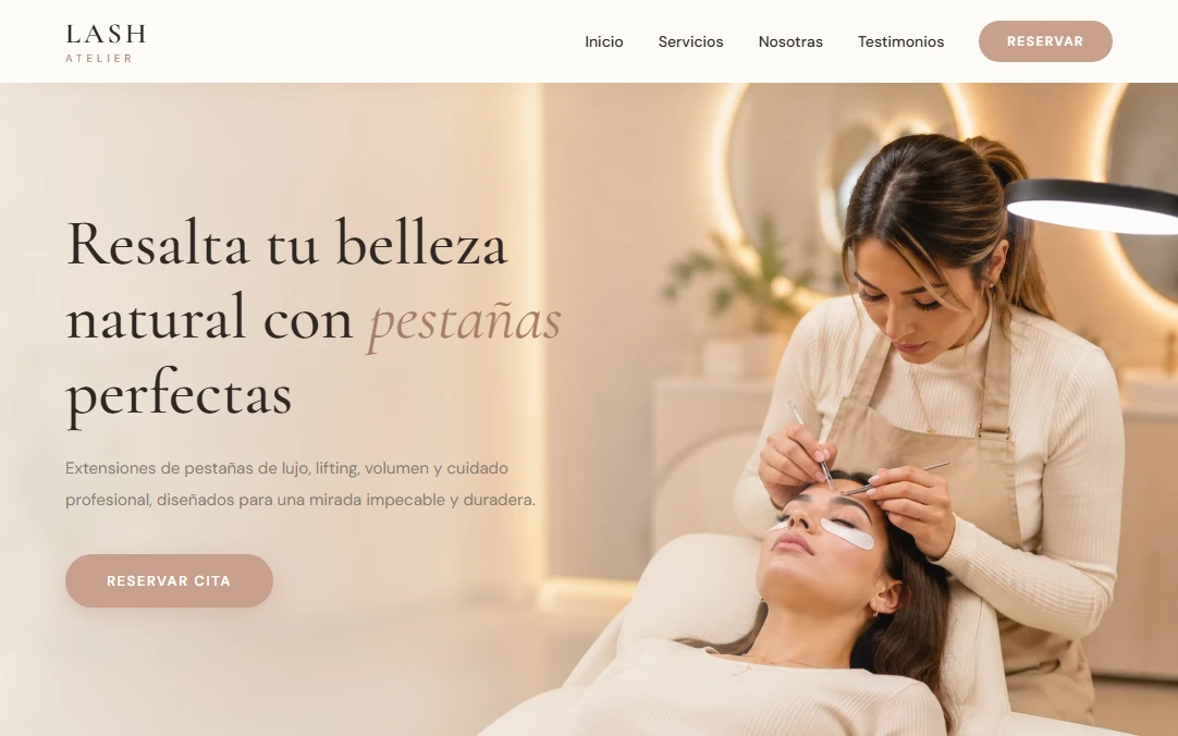 Captura del sitio web de Lash Atelier