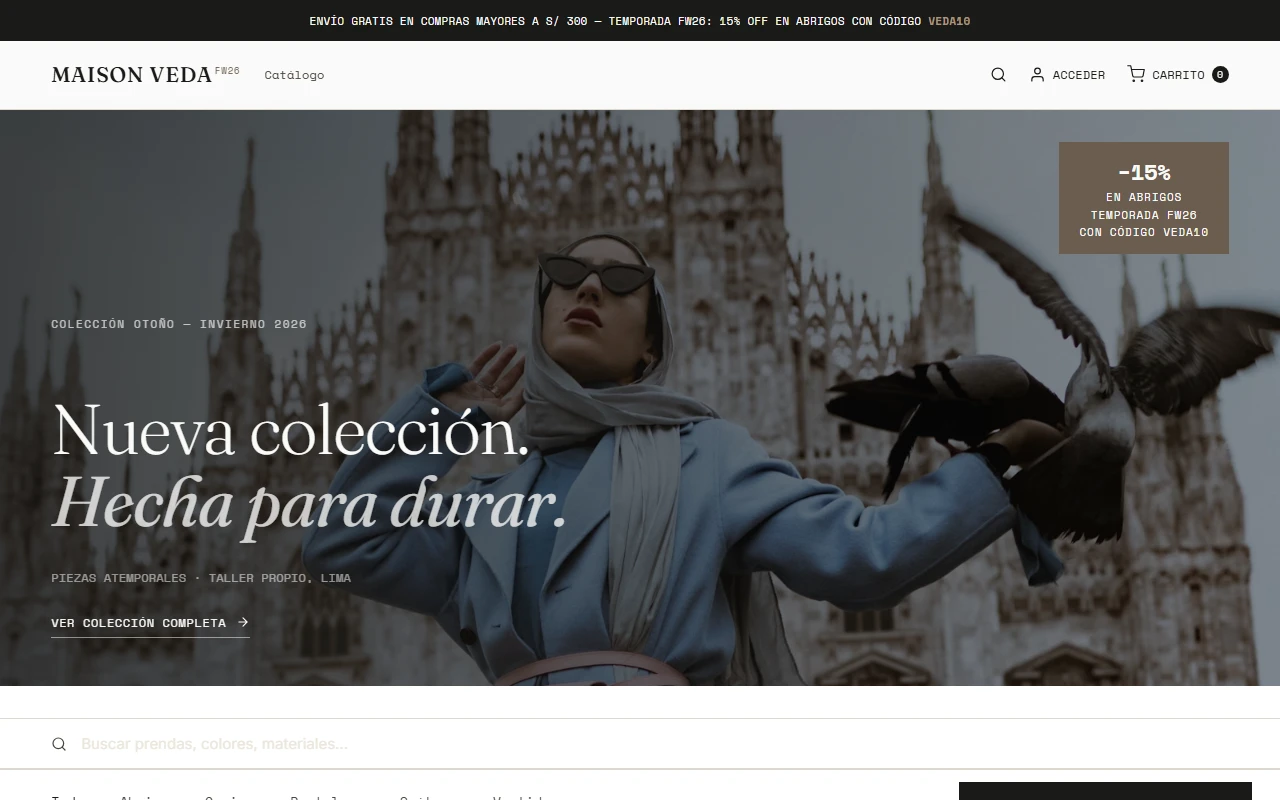 Captura del sitio web de MAISON VEDA